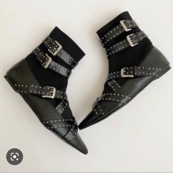 Zara Vegan Buckled Studded Sock Ankle Boot - Picture 7 of 8